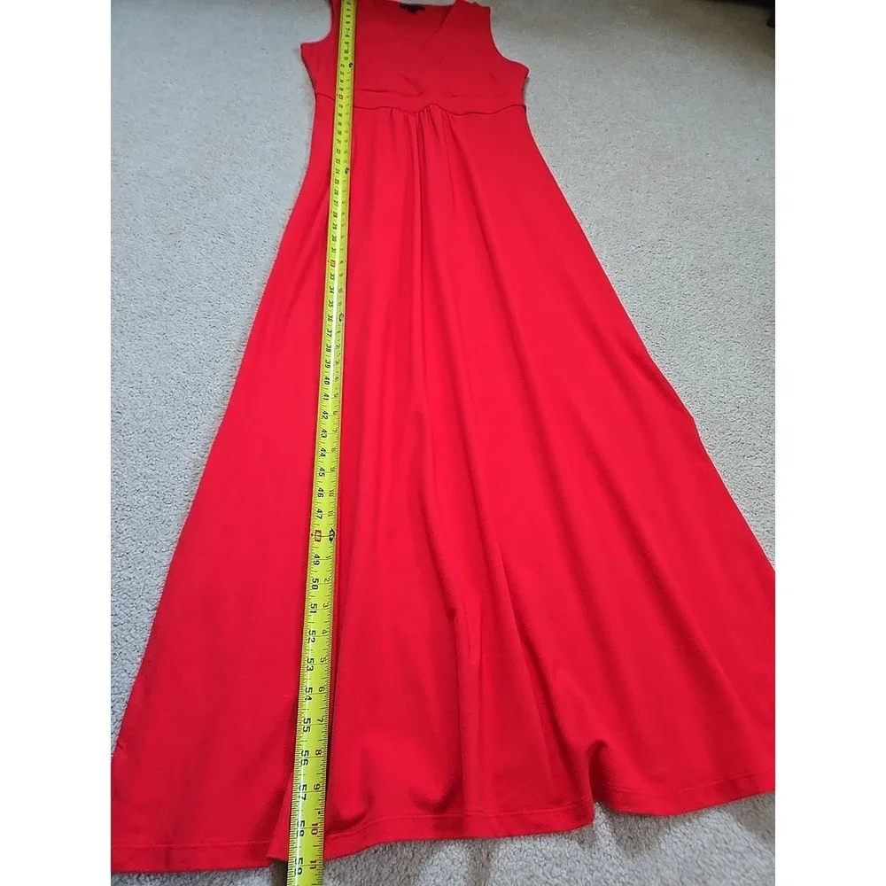 Lands' End Red Orange Maxi Dress Pima Cotton Stretch Surplice Bodice M Side Slit